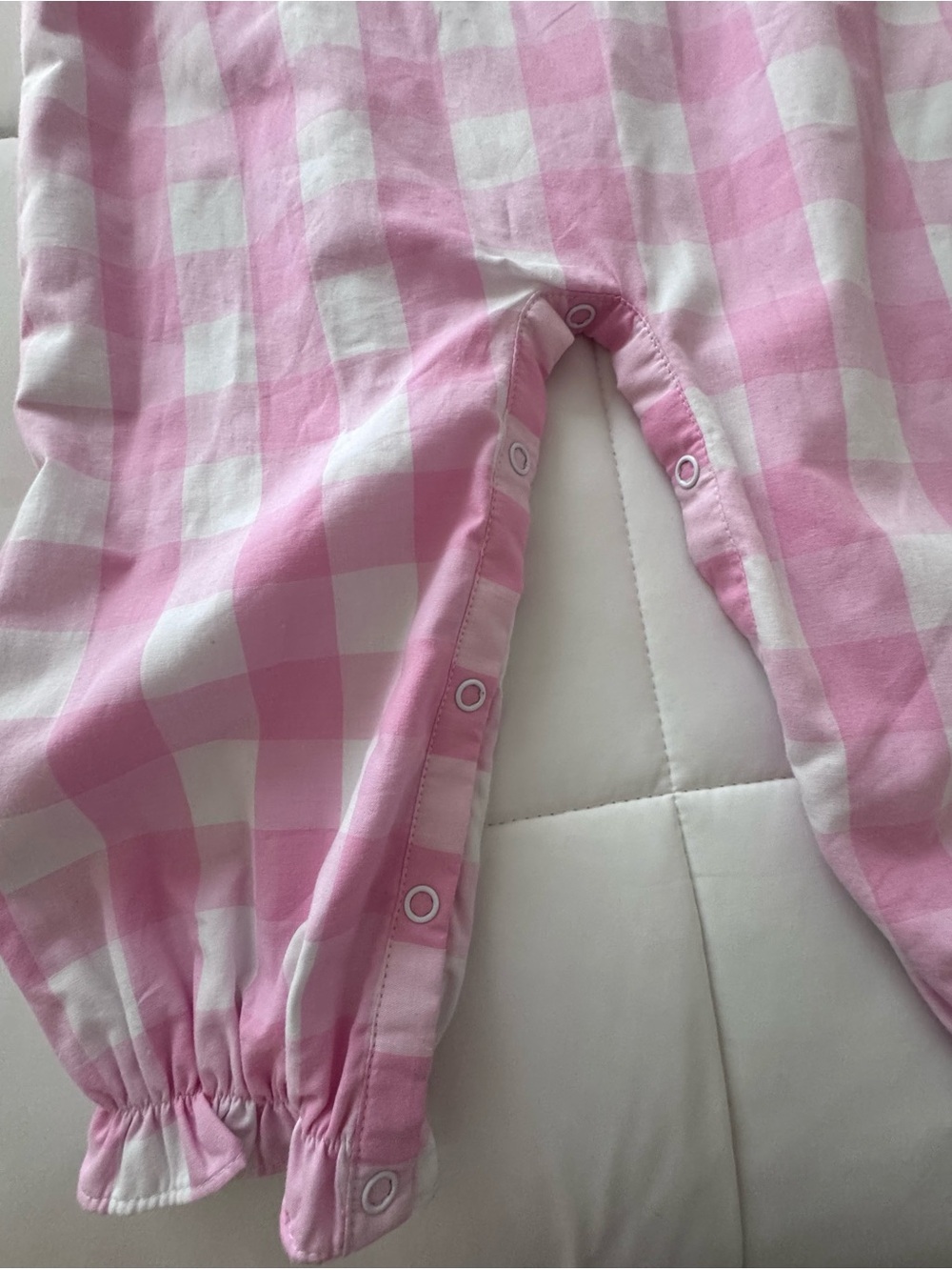 Cecil & Lou Pink Gingham Embroidered Bib One-Piece Footie - Picture 6 of 12